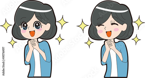 歓喜する少女漫画風の女性のイラスト