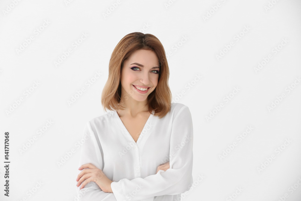 Young beautiful woman on white background Young beautiful woman on white background