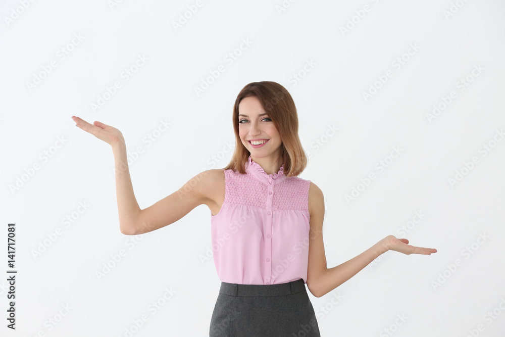 Young beautiful woman on white background Young beautiful woman on white background