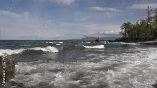 View of the Rock Cherepaha (Turtle) on Lake Baikal. The eastern coast of Lake Baikal.