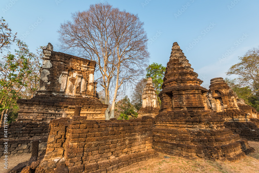 Ruined pagodas in Sukhothai historical park, travel destination of Thailand