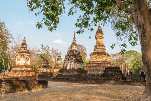 Ruined pagodas in Sukhothai historical park  travel destination of Thailand