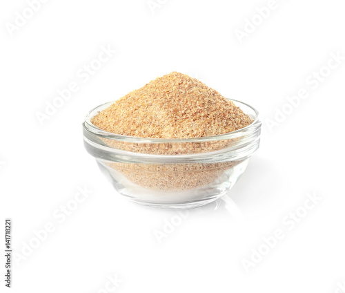 Bowl with bread crumbs isolated on white