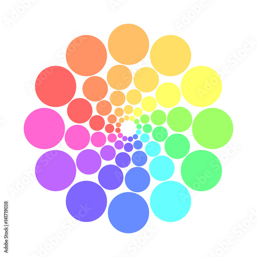 Partly transparent rainbow spectrum color circles arranged in the rings. Vector illustration.