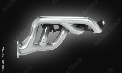 exhaust manifold on black gradient background 3d