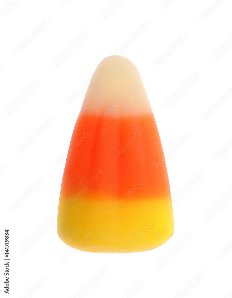Fototapeta premium Colorful Halloween candy corn on white background