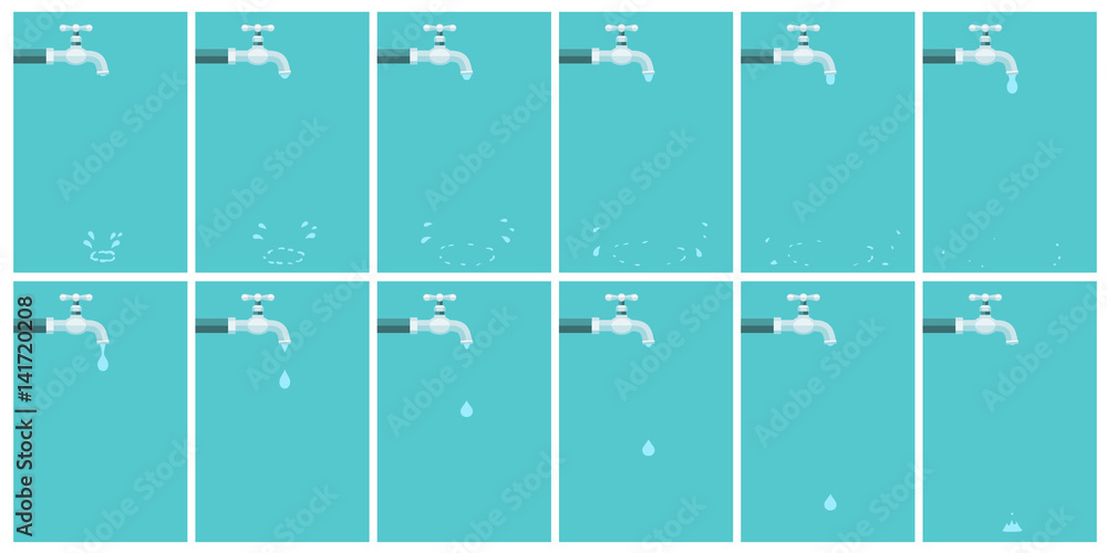 Water tap dripping with water drop and splash. Animation sprite sheet on  blue background Stock Vector | Adobe Stock