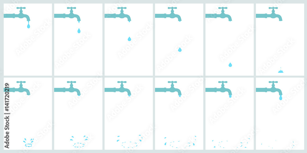 Water tap dripping with water drop and splash. Animation sprite isolated on  white background Stock Vector | Adobe Stock