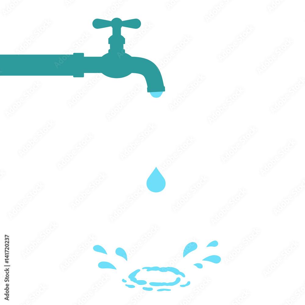 Water tap silhouette dripping with water drop and splash isolated on white background Water tap silhouette dripping with water drop and splash isolated on white background