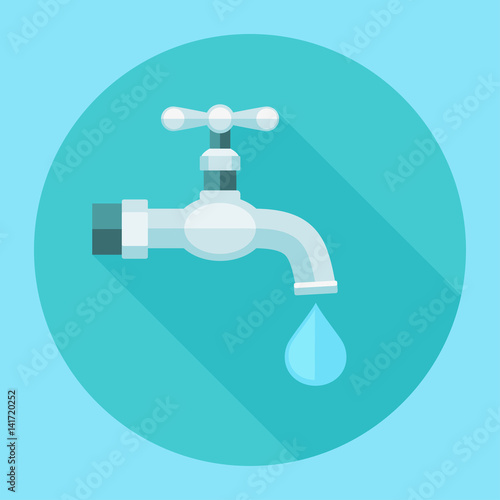 Water tap flat icon with long shadow