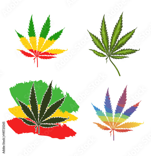 Set realistic marijuana leaf. Cannabis plant