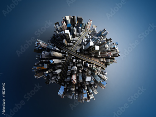 megalopolis aerial view 3d render image on blue
