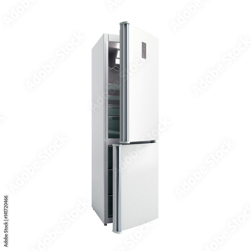 Stainless steel modern open refrigerator  3d illustration no shadow