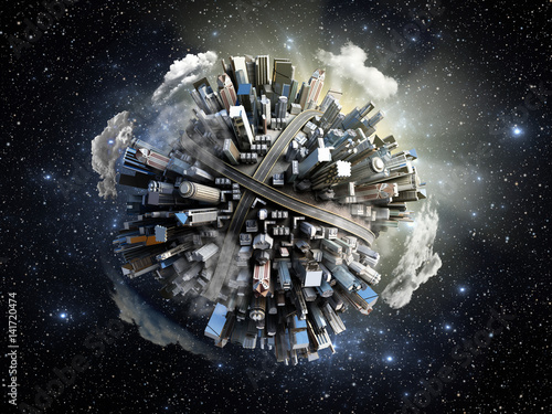 megalopolis aerial view 3d render image in space