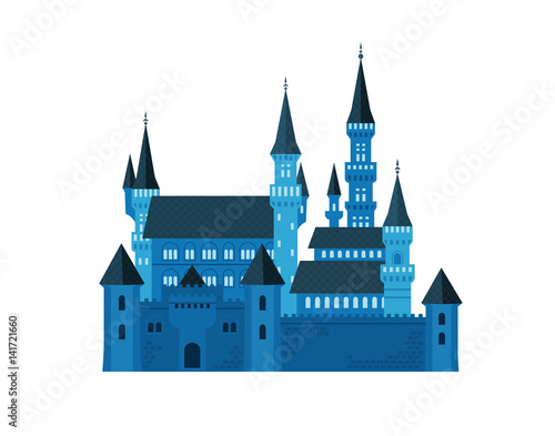 Dark blue castle. Vector flat illustration.