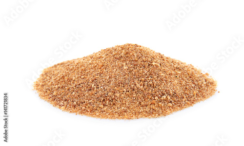 Heap of coconut sugar on white background