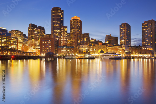 Boston, Massachusetts, USA skyline from Fan Pier at night