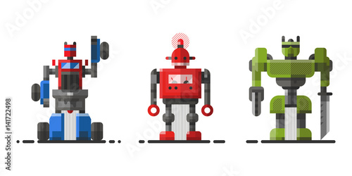 Cute vintage robot technology machine future science toy and cyborg futuristic design robotic element icon character vector illustration.