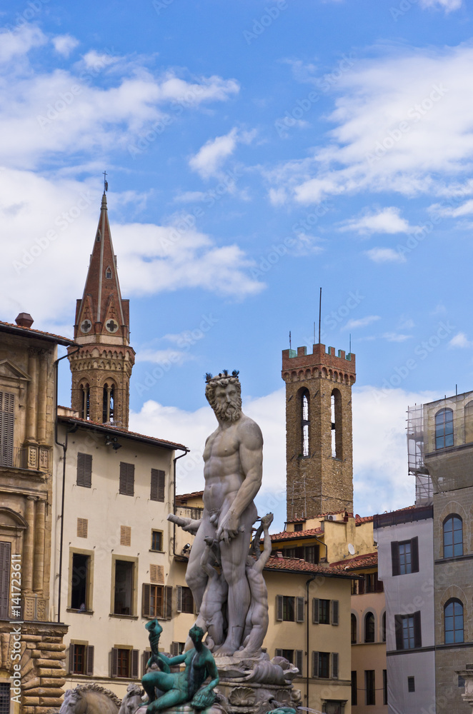 Neptune fontain on Signoria square in front of Vecchio palace in Florence, Italy