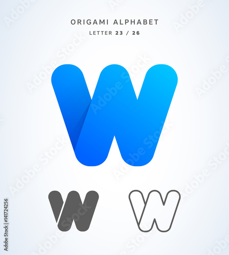 Vector origami alphabet. Letter W logo template