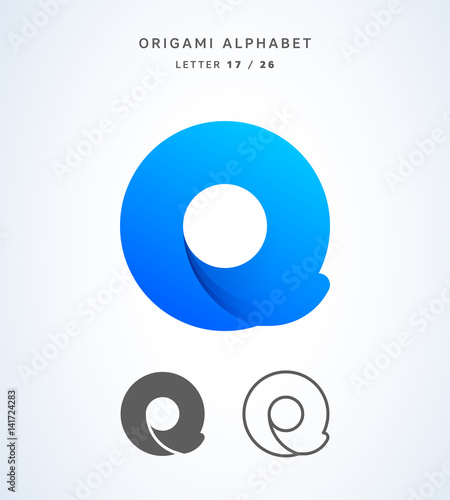 Vector origami alphabet. Letter Q logo template