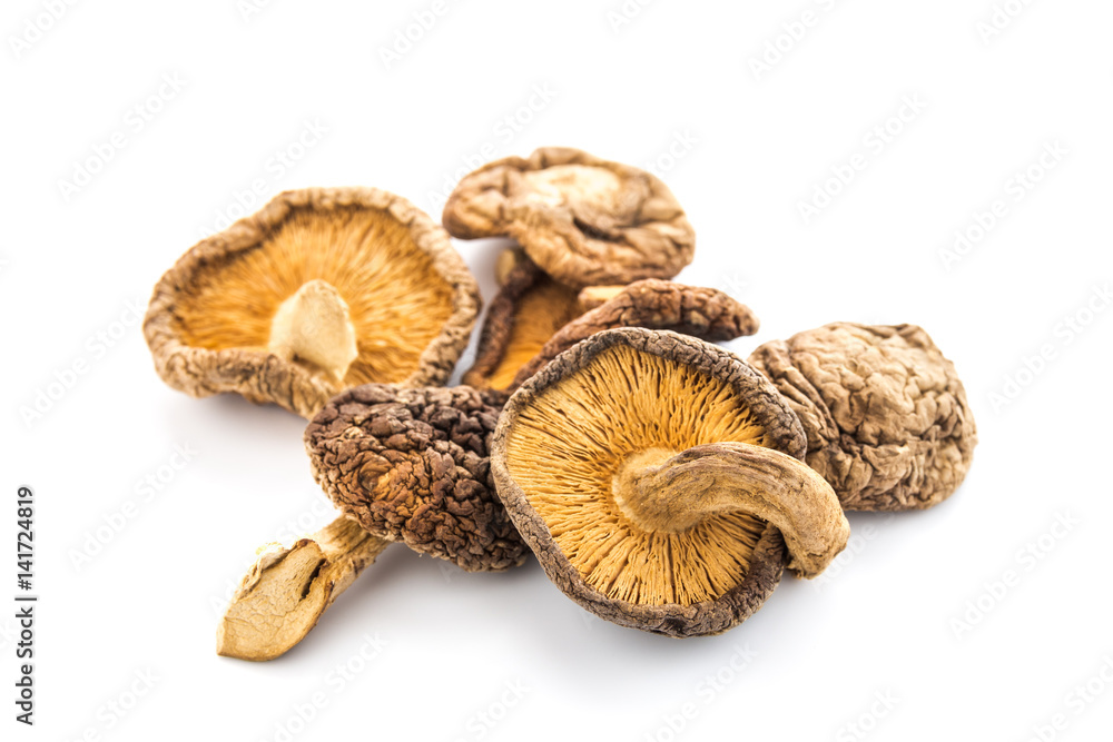 Dried shiitake mushroom on white background. Dried shiitake mushroom on white background.