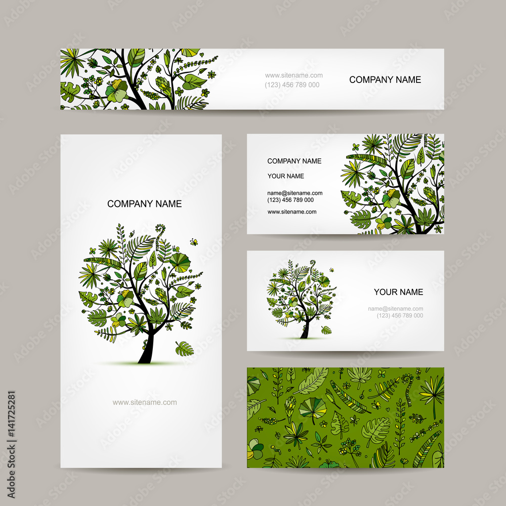 Business card collection, tropical tree design