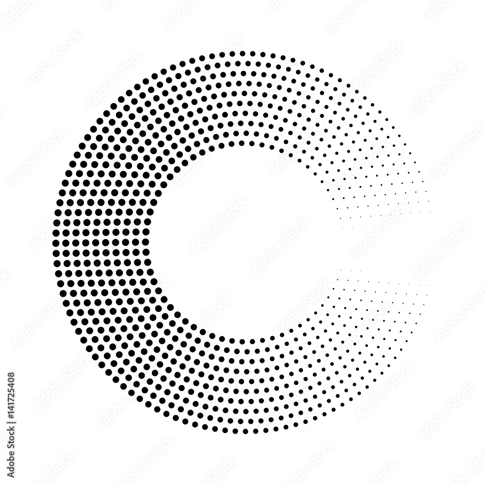 Abstract ring of black dots. Halftone effect with gradient. Modern design vector background.