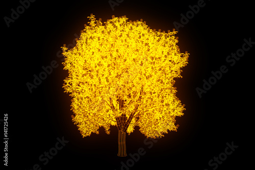 Tree Plant in Wireframe Hologram Style. Nice 3D Rendering
