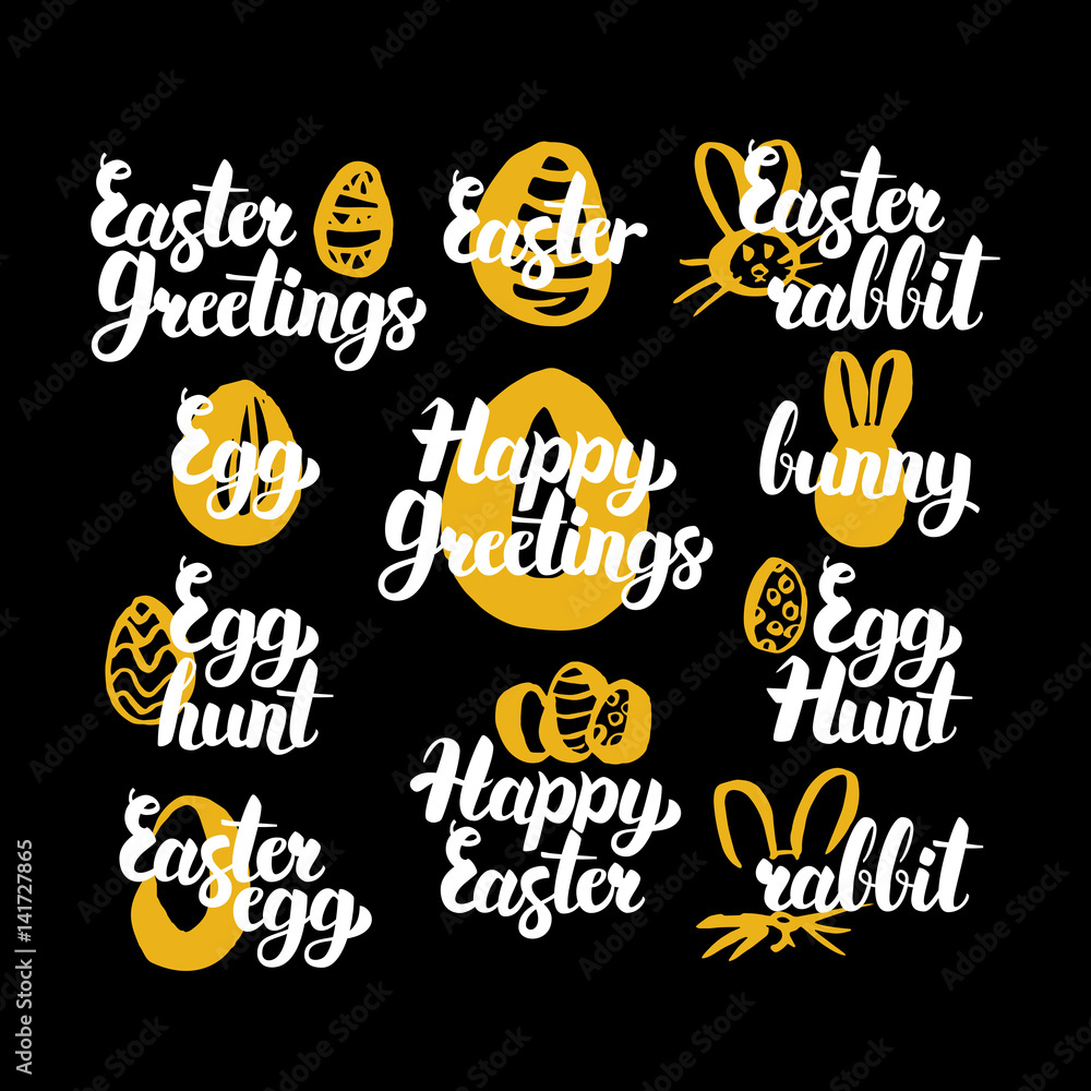 Fototapeta premium Happy Easter Hand Drawn Quotes