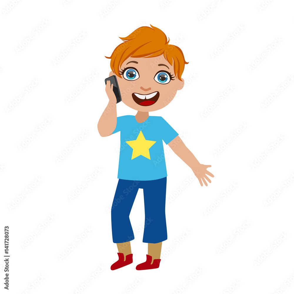 Boy Chatting On His Smartphone, Part Of Kids And Modern Gadgets Series Of Vector Illustrations