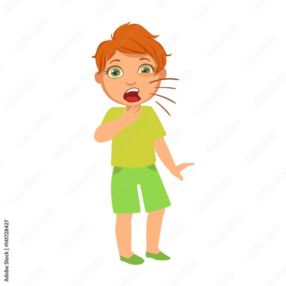 Boy Coughing,Sick Kid Feeling Unwell Because Of The Sickness, Part Of Children And Health Problems Series Of Illustrations Boy Coughing,Sick Kid Feeling Unwell Because Of The Sickness, Part Of Children And Health Problems Series Of Illustrations