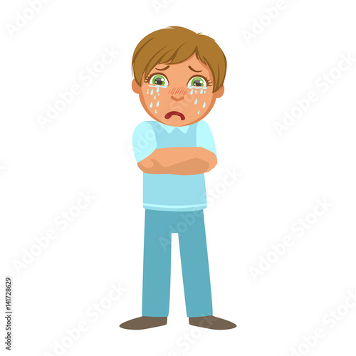 Boy Shivering With Fever,Sick Kid Feeling Unwell Because Of The Sickness, Part Of Children And Health Problems Series Of Illustrations