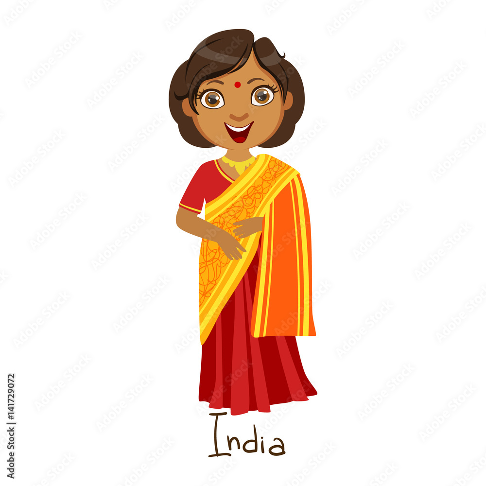 Girl In India Country National Clothes, Wearing Sari Dress Traditional For The Nation Girl In India Country National Clothes, Wearing Sari Dress Traditional For The Nation