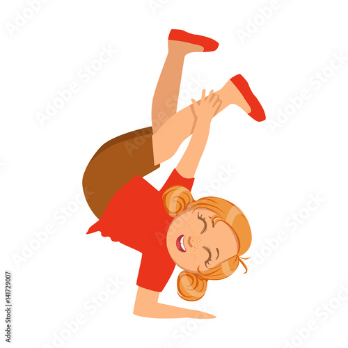 Girl Holding On One Hand Upside Down Dancing Breakdance Performing On Stage, School Showcase Participant With Musical Artistic Talent
