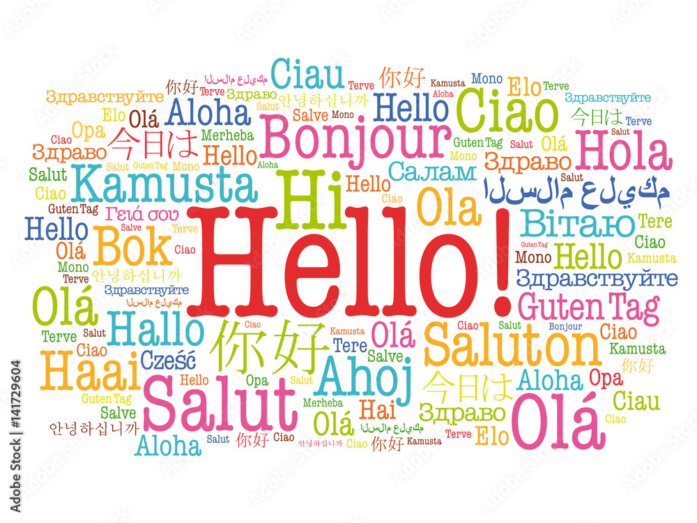 Hello word cloud in different languages of the world, background concept