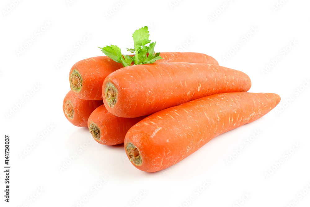 Fresh carrot with celery leaf on white background Fresh carrot with celery leaf on white background