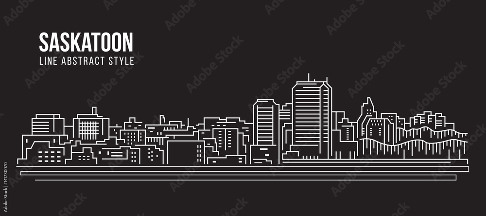 Cityscape Building Line art Vector Illustration design - Saskatoon city
