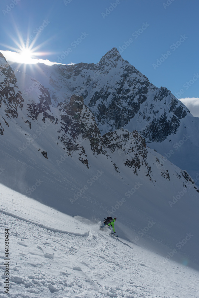 Sun star powder turns in the Swiss mountains