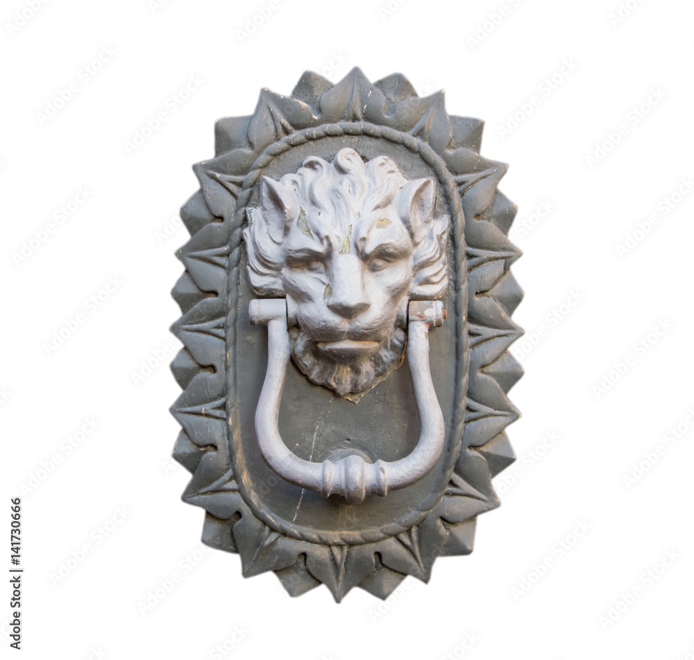 Old style lion's head knocker isolated, clipping path.