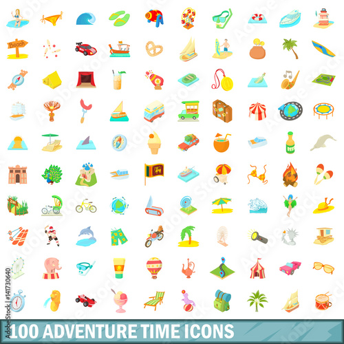 100 adventure time icons set, cartoon style