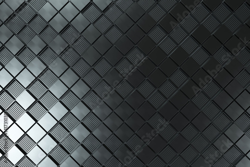 Futuristic industrial background made from black square metal shapes