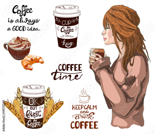 VECTOR set of coffee theme vintage elements