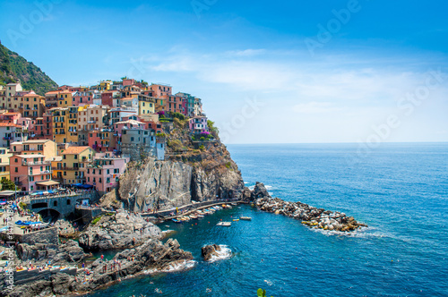 Vernazza village and harbour at Cinque Terre, Italy on a beautifull summer day