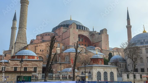 Hagia Sophia is the famous historical building of Istanbul. Timelapse. Ultra HD