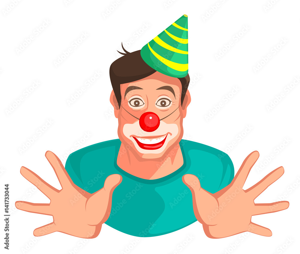 Young fun man head clown Young fun man head clown
