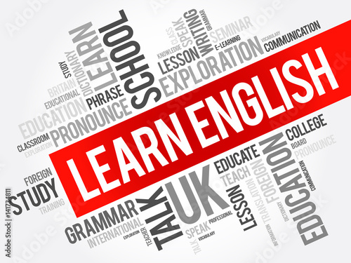 Learn English word cloud collage, education concept background