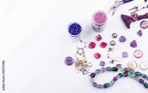 Fototapeta Glass seed and bugle beads, stone beads,metal beads