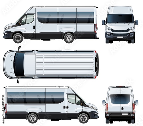 Vector van template isolated on white. Side, front, back and top view. Available EPS-10 separated by groups and layers with transparency effects for one-click repaint