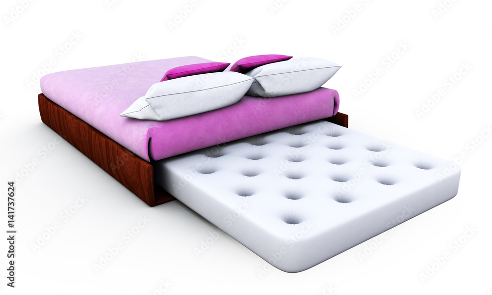 White Bed Mattress isolated on white background 3D render White Bed Mattress isolated on white background 3D render